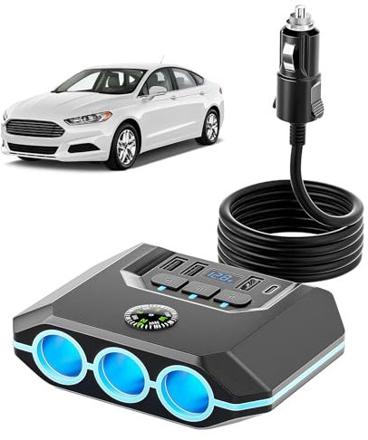 Distribuidor de encendedor de cigarrillos, cargador 7 en 1, encendedor de cigarrillos, 2 V, 24 V, adaptador USB para encendedor de cigarrillos con 3 enchufes y 3 puertos USB, cargador de coche para