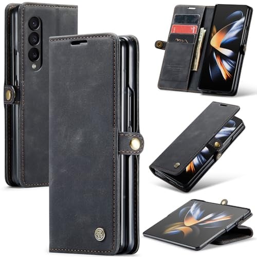 Azororo Handyhülle für Samsung Galaxy Z Fold 4 5G Hülle Premium Lederhülle Flip Case Magnet Tascher Kartenfach Standfunktion Klapphülle Schutzhülle für Samsung Galaxy Z Fold 4, Schwarz