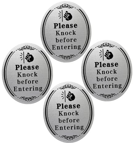 WEKADRIN 4pcs Knock Reminder Sticker Door Stick Dog Sign Door Plaques for Wall Sign Please Knock before Entering for Bedrooms Offices Front