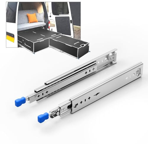 GEYUESI 350mm Heavy Duty Drawer Runners with Lock 120kg Capacity | Full Extension, Locking Mechanism, Ball Bearing, Zinc Plating, Side Mount, For Campervan RV Workshop Garage, 1 Pair