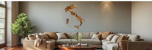 Natura Products 3D Mappa a Muro in Legno Italia, Mappa Puzzle Dettagliata in Legno, Disponibile in 87x66 cm o 111x85 cm, Marrone (111 x 85 cm)