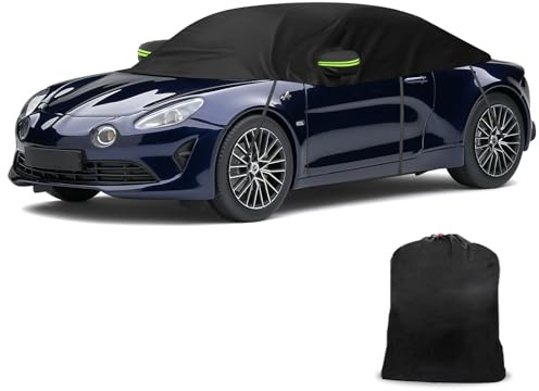 Halbe Autoabdeckung Kompatibel mit Alpine A110 2017-2025, Halbabdeckung wasserdichte Halbgarage mit Winddichtem Gurt Reflexstreifen für Schnee, Regen, Allwetterschutz