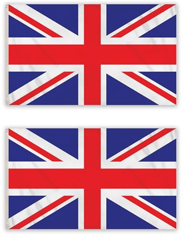 Pack of 2-3x2ft Union Jack Flag with Eyelets Great Britain Indoor Outdoor Use Red White and Blue UK