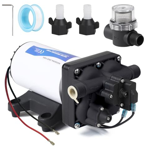CPROSP Druckwasserpumpe 12 V Wohnmobil 17 l/Min 60 W, 40 m, Yacht, Camper | Membranpumpe Förderhöhe; Wasserpumpe Selbstansaugend Druckschalter 3.8 bar (55Psi); 4-Kammer-DC-Wasserpumpe für; Marine IP65