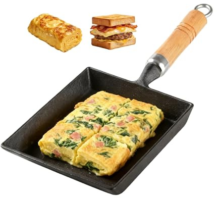 JSY Sun Tamagoyaki Pan, Cast Iron Japanese Omelette Pan for Perfect Rolled Eggs - Square Frying Pan for Gas & Induction Stovetops - Naturally Nonstick Surface When Seasoned