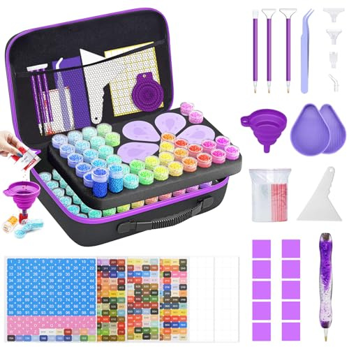 IGUGI Diamond Painting Zubehör Boxen,Diamond Painting Aufbewahrungsbox,Diamond Painting Organizer,Werkzeug Set mit Stift Trichter Stickers für Nägel,Strass,Perlen,DIY Handwerk