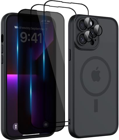 Nupcknn Magnétique Coque pour iPhone 11 Pro avec Magsafe avec 3 Verre Trempé [HD+HD+Confidentialité][Caméra de Protection complète] Coque Antichoc translucide Mat arrière Anti-Rayures