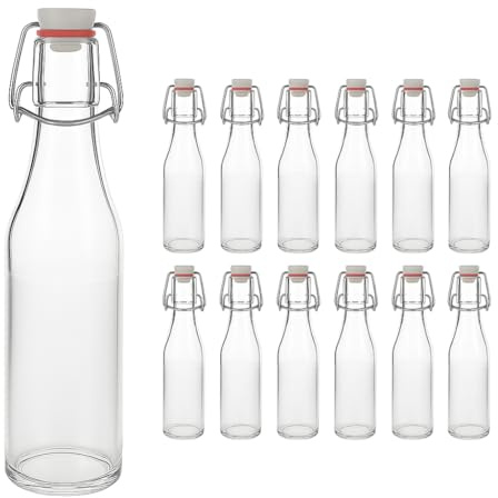hocz 12x leere Bügelflaschen 330ml zum Befüllen Weiß - kleine Flaschen mit Bügelverschluss - 12er Bügel Glasflaschen Set für Bier, Saft, Getränke, Likör, Öl, Saucen - 12 Stück, 330 ml, Weiß