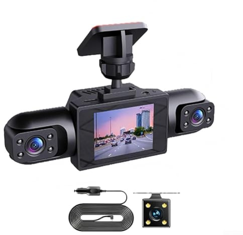 Sistema di Dashcam per Auto a Vista Completa 360° con Fotocamera Anteriore 4K UHD e Lenti Laterali Posteriori 1080P, Display IPS da 3,16 Pollici, Rilevamento di Movimento e Registrazione Ciclica per