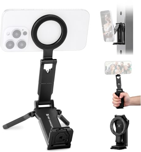 K&F CONCEPT magnetische Handy Stativ, 270° Verstellbar, Arca-Swiss & 1/4 | Schwarz,doppelseitige Magnete (15N/20N), 4-in-1 Modell, Stativ-, Klemm-, Magnetflächen- & Gimbal-Modus, PT03