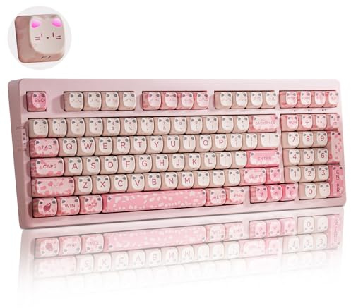 ZORNHER ZH980 - Teclado mecánico de gato, 95% rosa cremoso con teclado numérico, lindas teclas Kawaii Mao brillantes con orejas de gatito, interruptores lineales de sonido cremoso, intercambiables en