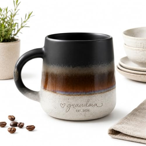 Personalised Mug with Name | Customised Gifts Engraved Coffee Mug for Men and Women | Customisable | Microwave and Dishwasher Safe | Personalised Gifts | Stoneware Gradient Mug (Black)