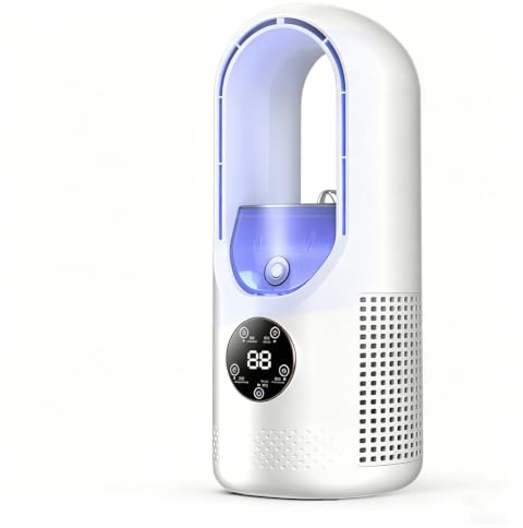 Ventilador de aire acondicionado portátil, enfriador de aire silencioso sin aspas con 6 velocidades de viento y temporizadores de 1-6H, humidificador, ventilador de escritorio mini de ahorro de