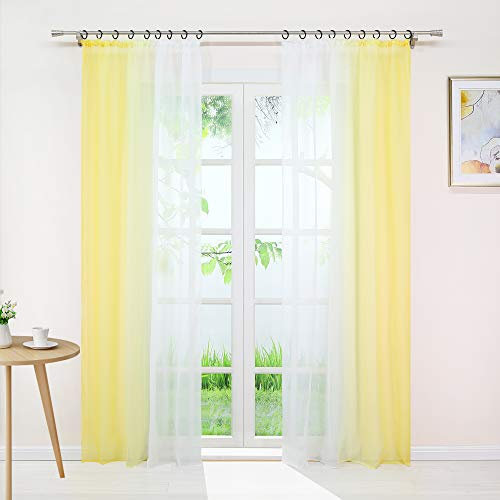 Joyswahl Gardine Voile Vorhang mit Farbverlauf Design »Agnes« Dekoschal Fenster Schal BxH 140x225cm Gelb mit Kräuselband 2er Pack