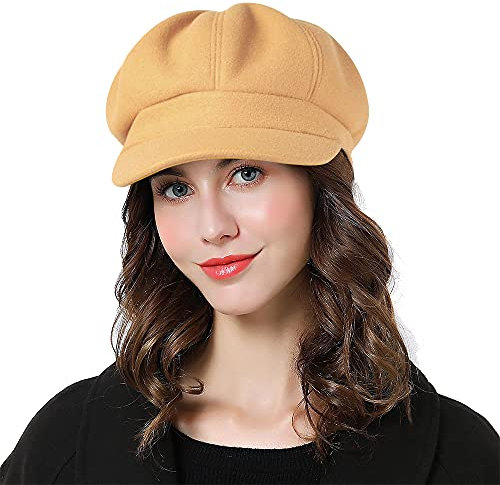 Sumolux Damen Baskenmütze Newsboy Mütze Französische Wolle Kappe Klassische Herbst Frühling Winter Hüte, camel, Einheitsgröße