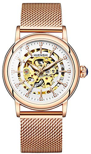 rorios Armbanduhren Damen Automatische Mechanische Uhren Leuchtend Skelett Zifferblatt Edelstahl Band Damenuhren