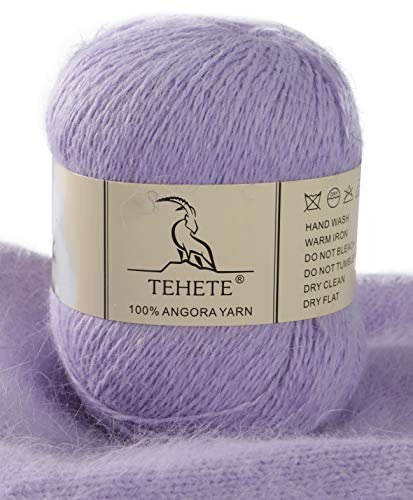 TEHETE 100% Angorawolle Garn zum Stricken, Häkelgarn 38 Farben 325 Merter 50g 2-fädig je Knäuel,weich und leicht,Lilac,1-821