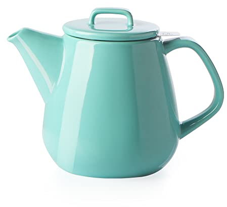 SWEEJAR Ceramic Teapot, Large Tea Pot with Stainless Steel Infuser, 40 Ounce, Blooming & Loose Leaf Teapot for Tea Lover, Gift, Family,(Turquoise)