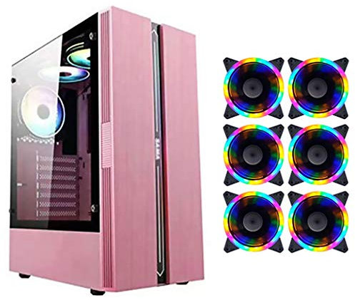 Pink Gaming Case,Mid-Tower PC Gaming Case ATX/M-ATX/ITX - Front I/O USB 3.0 Port - Transparent Side Panel - 6 Fan Position - Water-Cooling Ready (Color : Pink, Size : 6 fan)