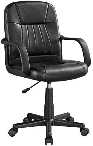 Yaheetech Bürostuhl ergonomischer Computerstuhl, Schreibtischstuhl mit Armlehne, höhenverstellbar und komfortabler Chefsessel,Office Stuhl, Arbeitsstuhl aus Kunstleder, Schwarz