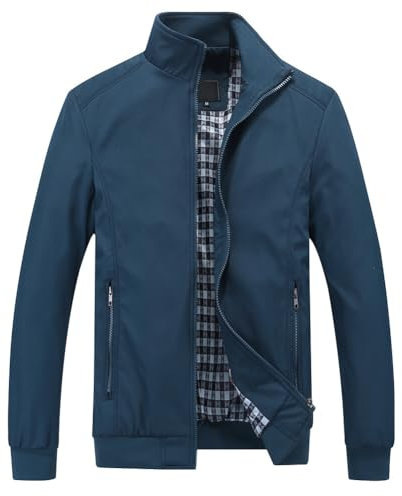 YOUTHUP Blouson Homme Léger Veste Bomber Coupe-Vent Col Montant Aviateur Jacket Printemps Été Sport Casual, Bleu, 4XL