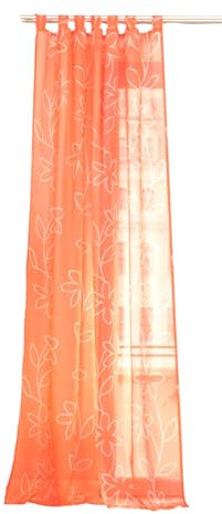 Tenda pronta con passanti, con fiori, trasparente, 140 x 245 cm (larghezza x altezza), 1 pezzo, arancione con motivo floreale