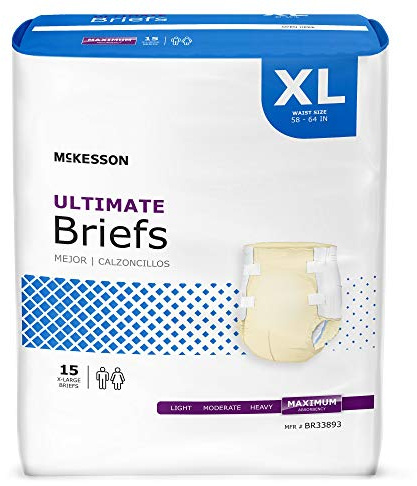 McKesson Ultimate Briefs, [60 Count], Size XL, 58-64 in. Incontinence Adult Diapers with Tabs, Maximum Absorbency, Unisex, Disposable, Elastic Leg Gathers and Contoured Fit for Men and Women