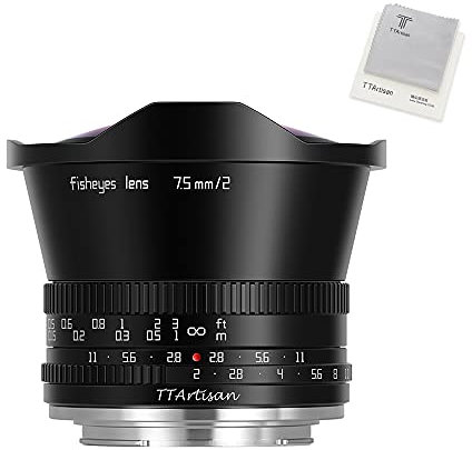 TTartisan 7,5 mm F2.0 Fischaugenobjektiv mit 180° Blickwinkel, kompatibel mit Sony E-Mount Kameras wie NEX-5N NEX-7 NEX-3N NEX-5T a3000 a5000 a6000 a3500 a5100 a6300 A6500