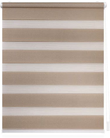 Lichtblick Doppelrollo Klemmfix ohne Bohren, Streifen, Blickdicht, Klemmträger-Montage, Sichtschutz, Wandmongtage, Deckenmontage, für Fenster und Türen Taupe,120 cm x 150 cm (B X L)