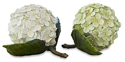 Loberon Dekoblume 2er Set Hortensie, von Hand bemalt, detailreich gearbeitet, naturnahes Design, Kunstblume, Dekoration, Polyresin, grün/weiß