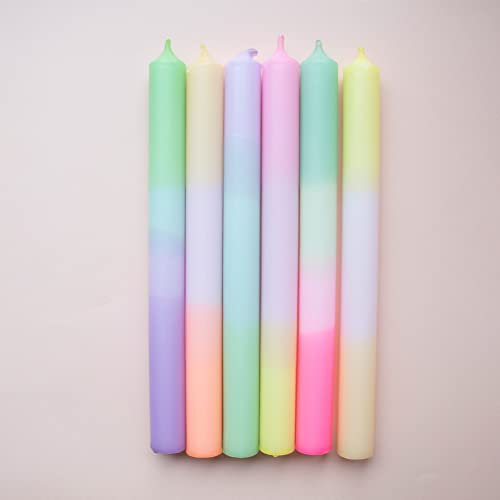 MADAM ERLE | 6er-Set Dipdye Stabkerzen | EMILIA | handgemachte Kerzen extra lang| neon-pastell farbig | bunt | lange Brenndauer| Dekokerzen | Wohnzimmer