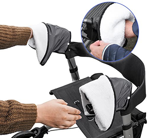 Handwärmer für Einzellenkwagen, Rollator, Wasserabweisend mit wärmenden Teddyfell Buggy Handmuff (2 Stück)