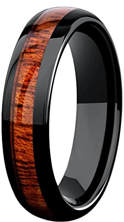 Mesnt Herren Ring Wolframcarbid Eheringe Verlobungsring mit Holz Inlay Herren Ring Mit Gravur 6MM Schwarz Braun Verlobungsringe Gr??e 62 (19.7)