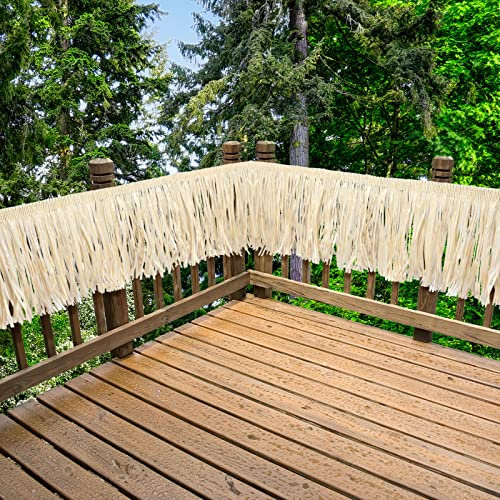 Hawaiian Luau Gras Bast Fransen Banner Tropischer Tischrock Raffia Tiki Party Dekorationen Grasrock Tischfransen Sommer Deck Sockelleiste für Geburtstag Abschlussfeier Party Dekor (2 Stück, 3.0x0.3m)
