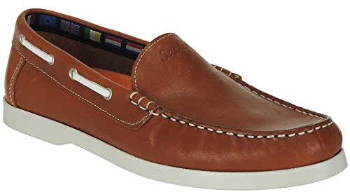Calzados Romero. 0602 Náutico Hombre Mocasín Piel y Sin Cordones SACHINI 1060 Piso Goma Blanco y Cosido Flexibe 180 Grados. MARRÓN Talla 40