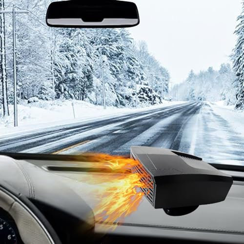 TOTMOX Mini chauffage de dégivrage de voiture 12 V noir/jaune, portable, fonction deux en un, chauffe-voiture réglable à 360 degrés, allume-cigare enfichable 180 W
