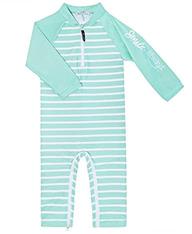 weVSwe Baby Junge Kleinkind Badeanzug UPF 50+ Sonnenschutz Recycling Stoff Einteiler Langarm Rash Guard Grüne Streifen 6-12 Monate