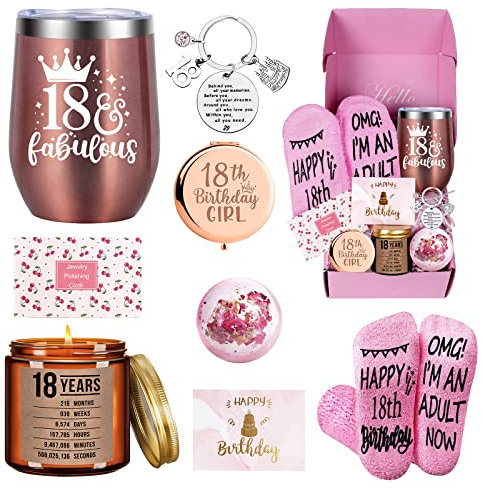 Tecanne 18th Birthday Gifts for Girls, Happy Birthday Gift Baskets for Your Best Friends, Sisters, Daughter Best Gift Ideas for 18 Years Old Girls