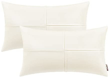 BRAWARM Lendenkissenbezüge aus Kunstleder, 30,5 x 50,8 cm, cremefarben, 2 Stück, handgenäht, dekoratives Dekokissen für Couch, Sofa, Bett, Wohnzimmer, Zuhause, Garten