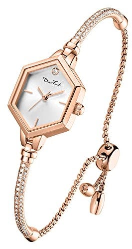 Rose Gold Petite Bracelet Watch for Women, Diamond Dress Analog Hexagonal Mini Women Watch Waterproof