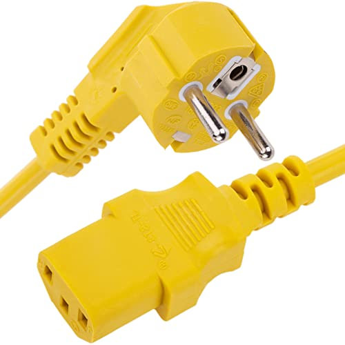 CableMarkt - Cable de alimentación Amarillo 3 Metros C13 a SCHUKO Macho acodado