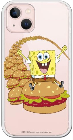 Personalaizer Schutzhülle für iPhone 14, Design für Kinder, Spongebob auf Hamburger, flexibel, TPU-Silikon, transparent