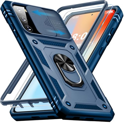 Giyer Handyhülle für Samsung Galaxy S20 FE Hülle mit Schutzfolie, Galaxy S20 FE 4G/5G Schutzhülle mit Kameraschutz 360° Drehbarer Metall Ring Ständer Stoßfest Bumper S20 FE 6.5 Case (Blau)