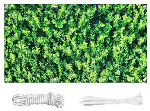 Balkon Sichtschutz, Balkonabdeckung 220 g/m² Innen Balkonverkleidung UV-Schutz (210Größen&21Farben) Ohne Bohren mit Ösen Kabelbinder und Kordel für Balkongeländer Terrasse,Günes Laub 90X800CM
