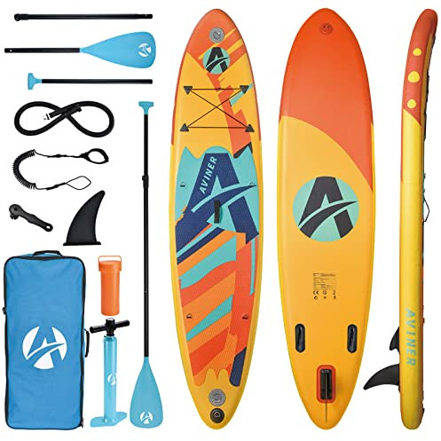 Aviner Stand Up Paddling Board, Aufblasbares SUP Board Set Wassersport, 150KG Max/ 305×71×15cm, Premium Stand Up Paddle Surfbrett mit Komplettes Zubehör, Boards für Kinder & Erwachsene, Orange