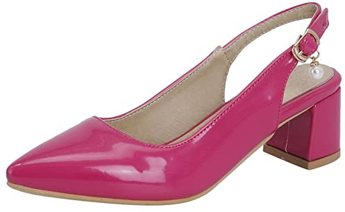 Donna Scarpe Slingback con Tacco Largo Appuntito Pompe Casuale Fibbia Scarpe da Festa con Tacco Medio Solid Scarpe, 1106Bkt Rose-Rosso Numero 42 EU