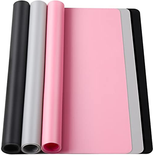FANDAMEI Silikonmatte 30x40cm, 3 PCS Silikon Matte Unterlage Bastelmatte Silikonfolie Antihafte rutschfeste Tischmatte Arbeitsmatte Thekenmatte, für Gießharz, Bastelarbeiten (Schwarz, Hellgrau, Pink)