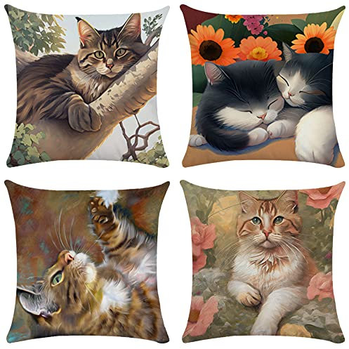 Edlike Kissenbezüge 4er Set 18inch Kissenbezüge ultrakurzer Plüsch Kissenbezug Dekokissen Zierkissenbezüge für Sofa Bett Stuhl Autostuhl Deko 45x45cm (Katze)