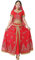 OTMYIGO Bollywood Kleid Erwachsene Kostüm Frauen Indischer Tanz Set Bauchtanz Sari Kleidung Tanz Performance Kleidung Chiffon Rock Set,Rot,L