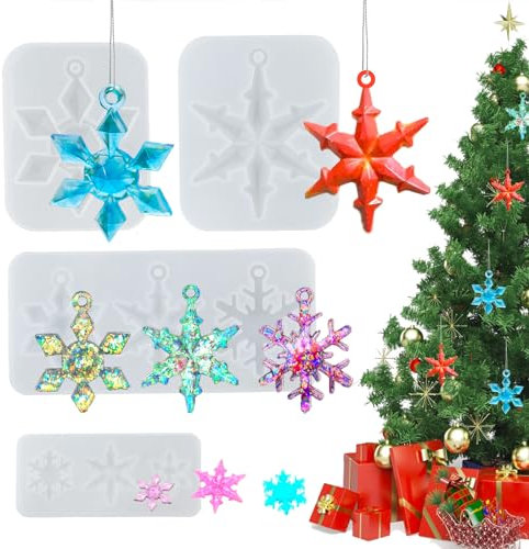 4 Stück Weihnachten Schneeflocke Silikonform Schneeflocke Anhänger Epoxidharz Formen Weihnachts Anhänger Gießform Silikon Weihnachts Dekoration Christbaumschmuck Weihnachts Hängende Ornamente Harzform